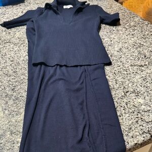 Cotton Citizen Dark Blue Ribbed Women’s Top & Skirt Set Small Skirt, XS Top NWOT